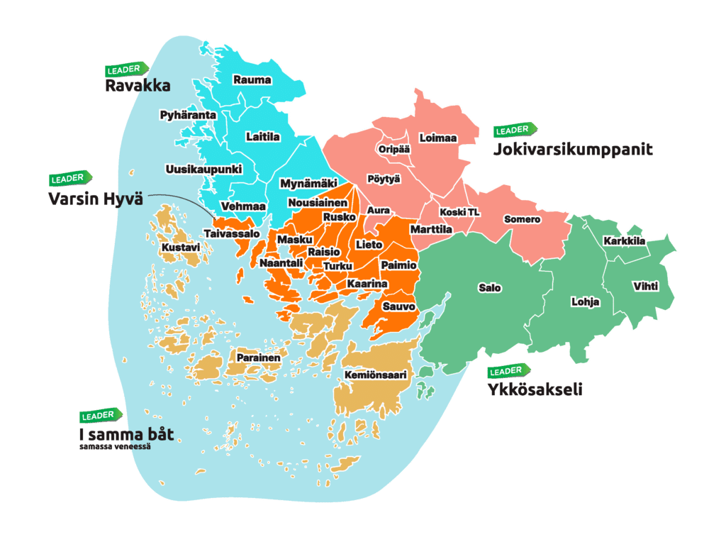 Varsinais-Suomen Leader-ryhmät kartalla.