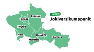 Kartta Leader Jokivarsikumppaneiden alueesta.
