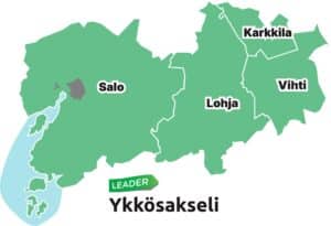 Kartta Leader Ykkösakselin alueesta.