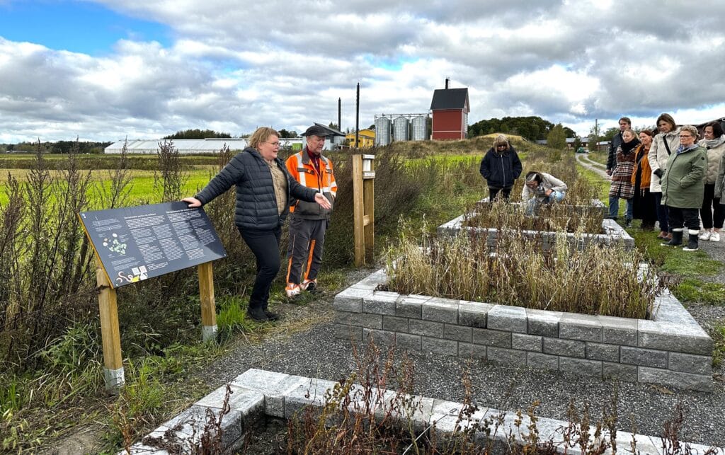 Ihmisiä maanparannuslaatikoiden ympärillä.