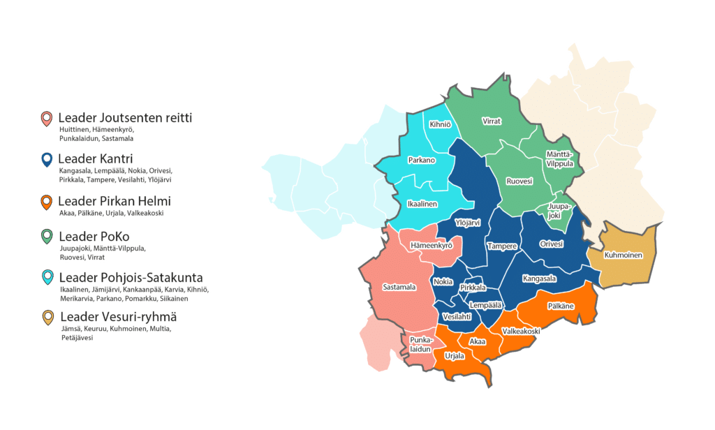 Pirkanmaan Leader-ryhmät kartalla
