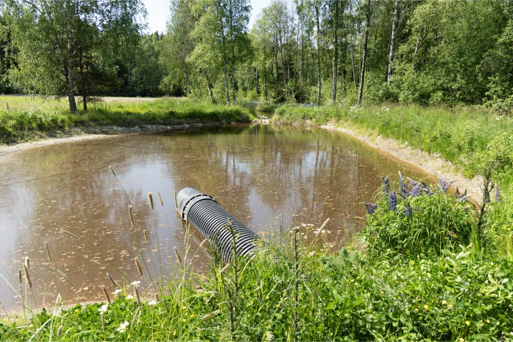 Kuvassa fosforisiepparin jälkeen tuleva laskeutusallas, eli käytännössä pieni lampi.